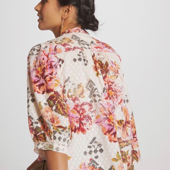 NWT Anthropologie Pilcro Cropped Surf Floral Blouse Medium - Picture 7 of 9